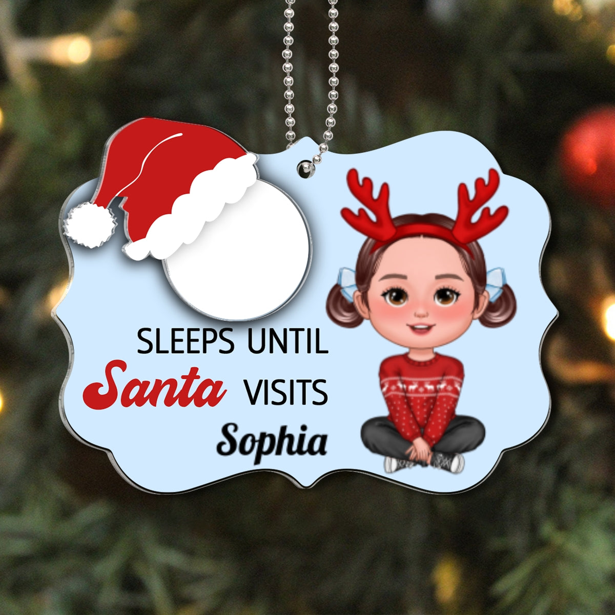 Cute Kid Countdown Sleeps Until Santa Visits Christmas Personalized 2-Layer Acrylic Ornament