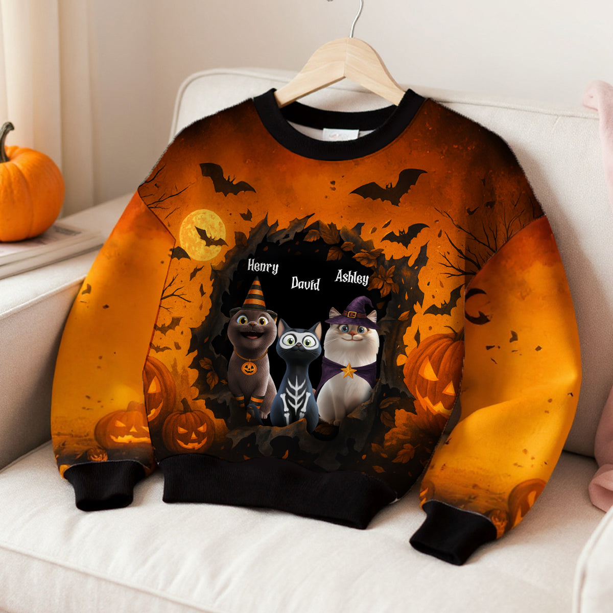 Halloween 3D Cat in Haunted Escape Personalized 3D Sweatshirt, Halloween Costume for Cat Lovers