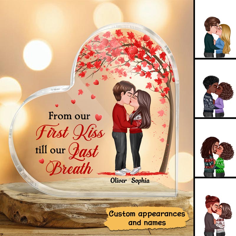 Doll Couple Kissing Under Red Tree Gift For Him For Her Personalized Heart Plaque