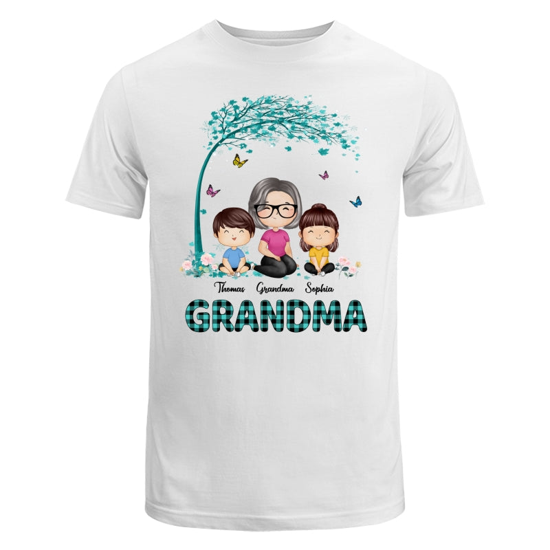Teal Buffalo Plaid Pattern Doll Grandma Grandkids Watercolor Style Personalized Shirt