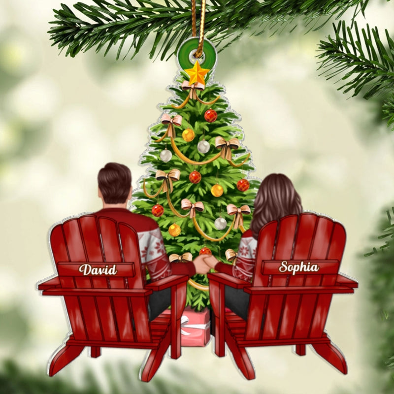 Back View Couple Sitting Christmas Personalized Acrylic Ornament