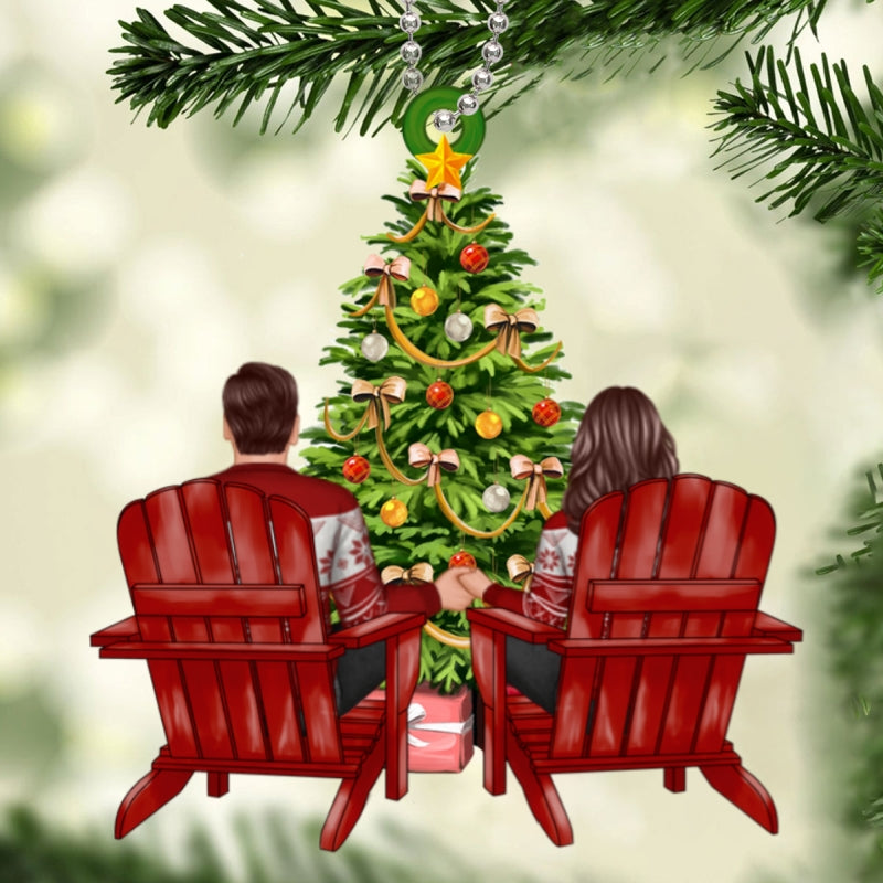 Back View Couple Sitting Christmas Personalized Acrylic Ornament