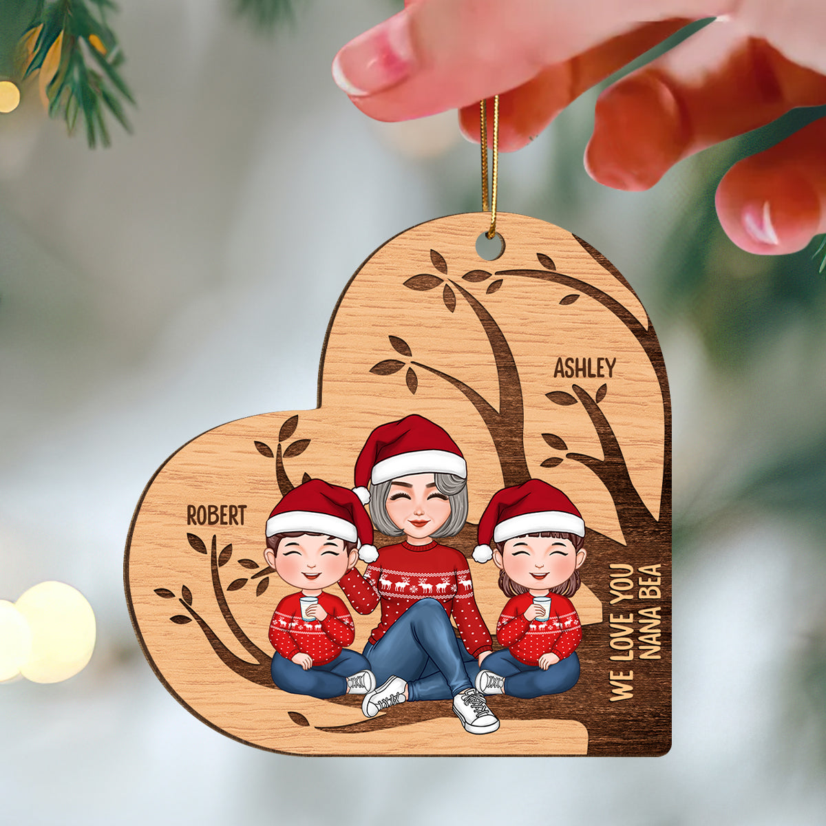 We Love You Grandma Family Tree Name Personalized Wooden Ornament