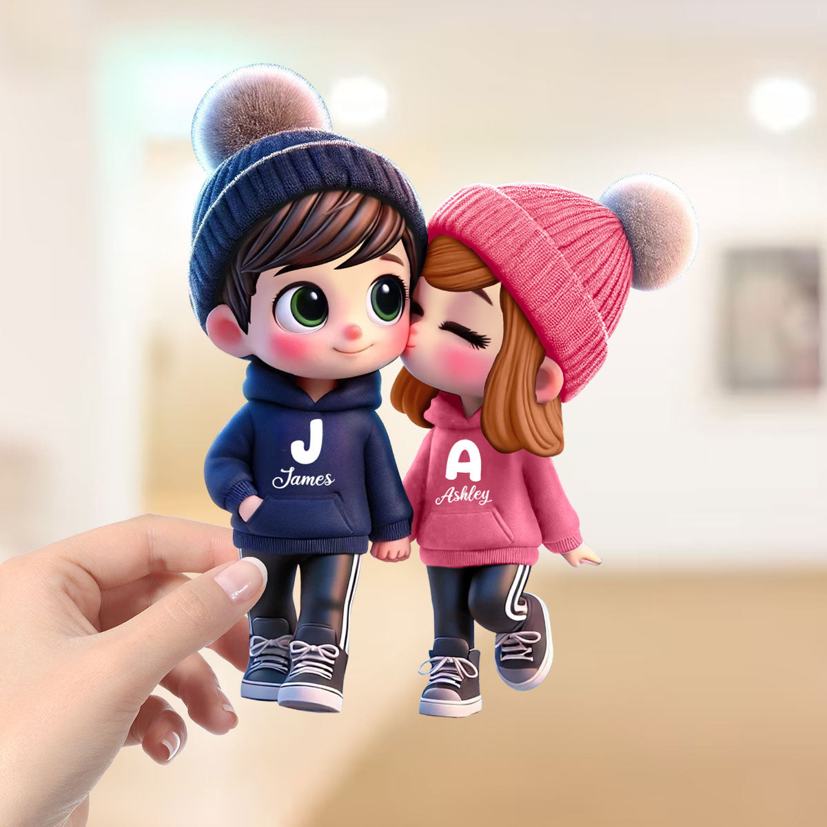 3D Effect Cute Cartoon Couple Walking Personalized Standing Wooden Plaque,  Gift for Him, Gift for Her
