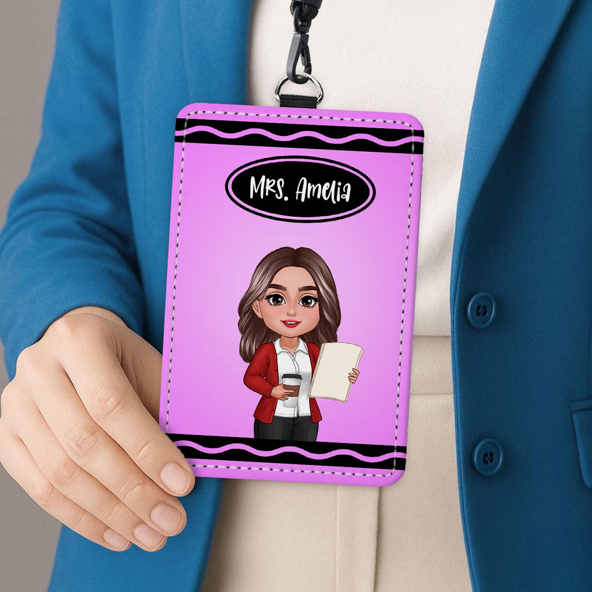 Crayon Themed Teacher Name Personalized ID Badge Holder, Back To School Gift