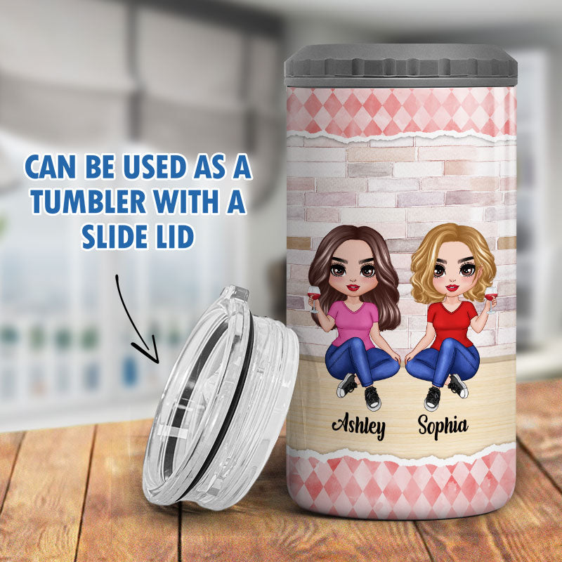 Pastel Brick Besties Sisters Personalized 4 In 1 Can Cooler
