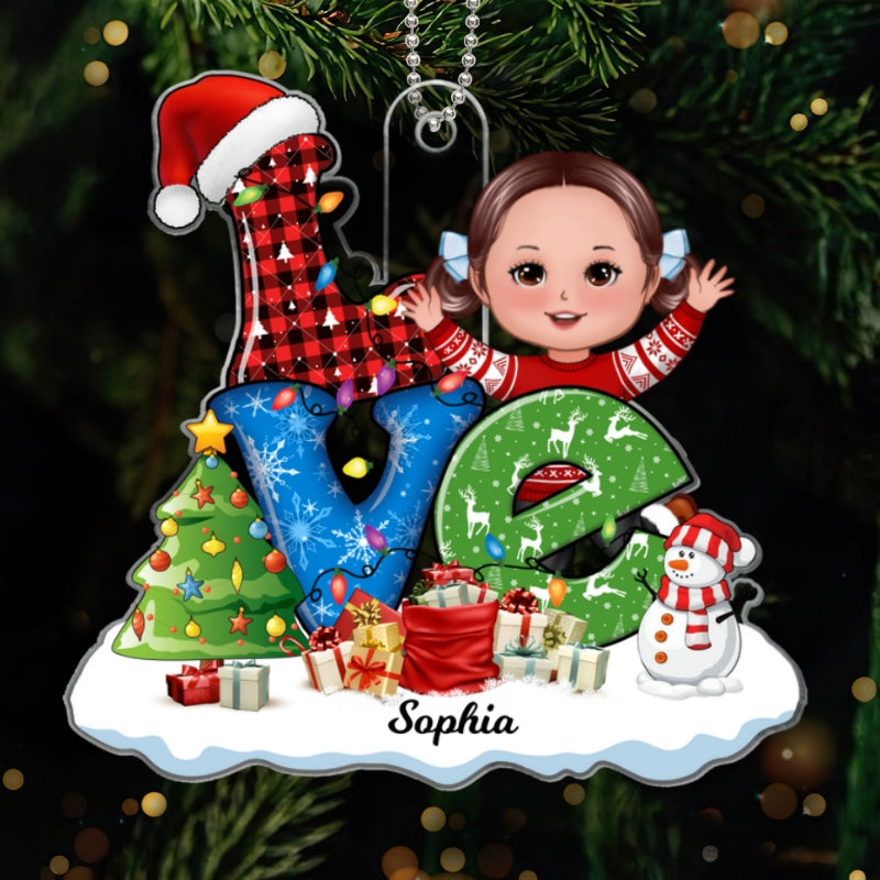 Love Christmas Pattern Grandma Grandkids Gift Personalized Acrylic Ornament