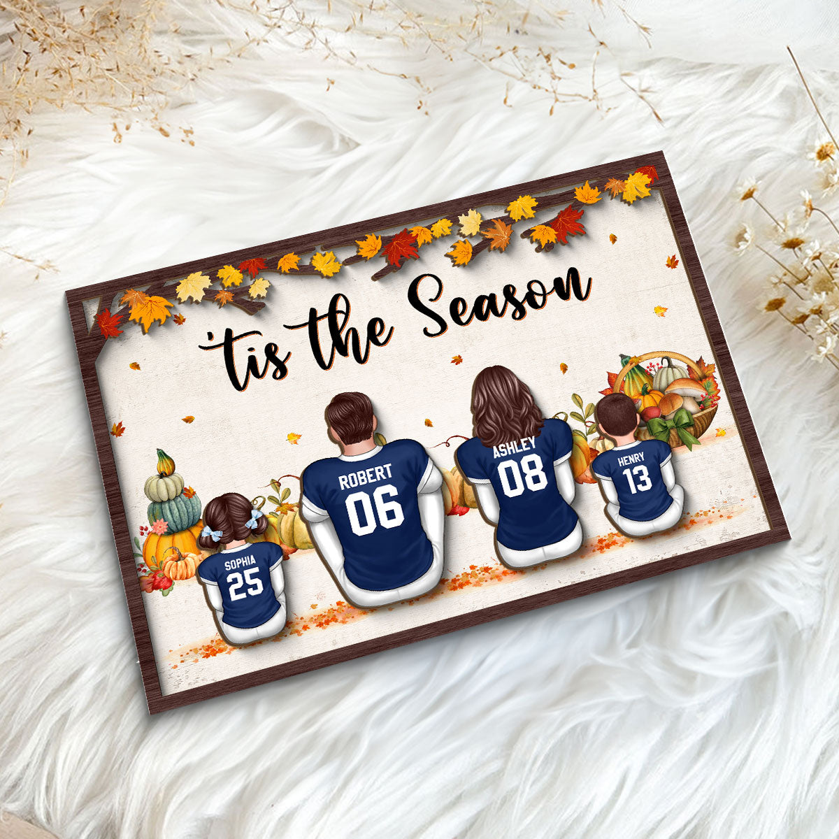 Fall Season Football Family Sitting Personalized 2-Layer Wooden Plaque, Gift For Husband, Wife, Dad, Mom