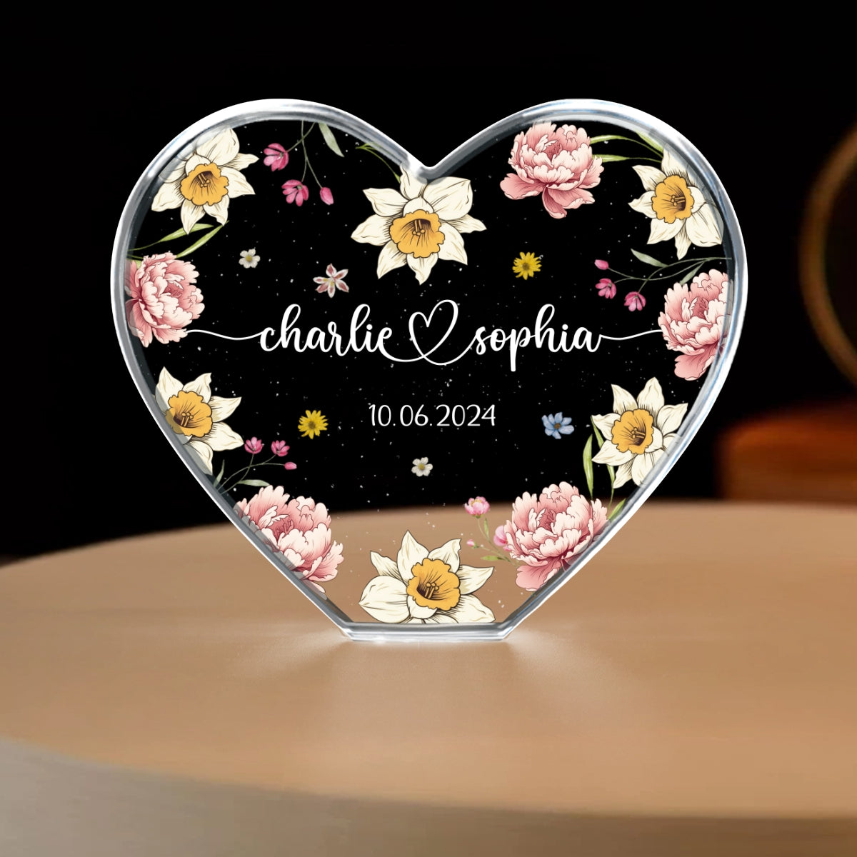 Couple Name Birth Month Flower Premium Crystal Heart LED, Unique Personalized Gift For Couple, For Him, For Her, Perfect Last-minute Valentine's Gift, Free Delivery