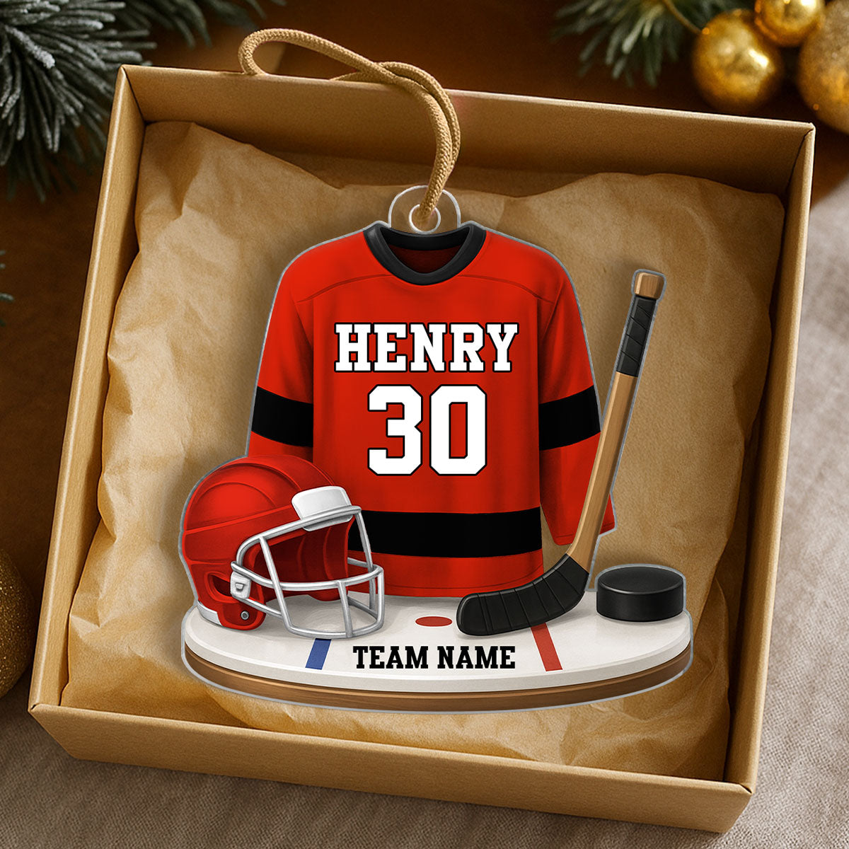 Hockey Kit Jersey 3D Effect - Personalized Acrylic Ornament - Christmas Gift For Son, Grandson, Boyfriend