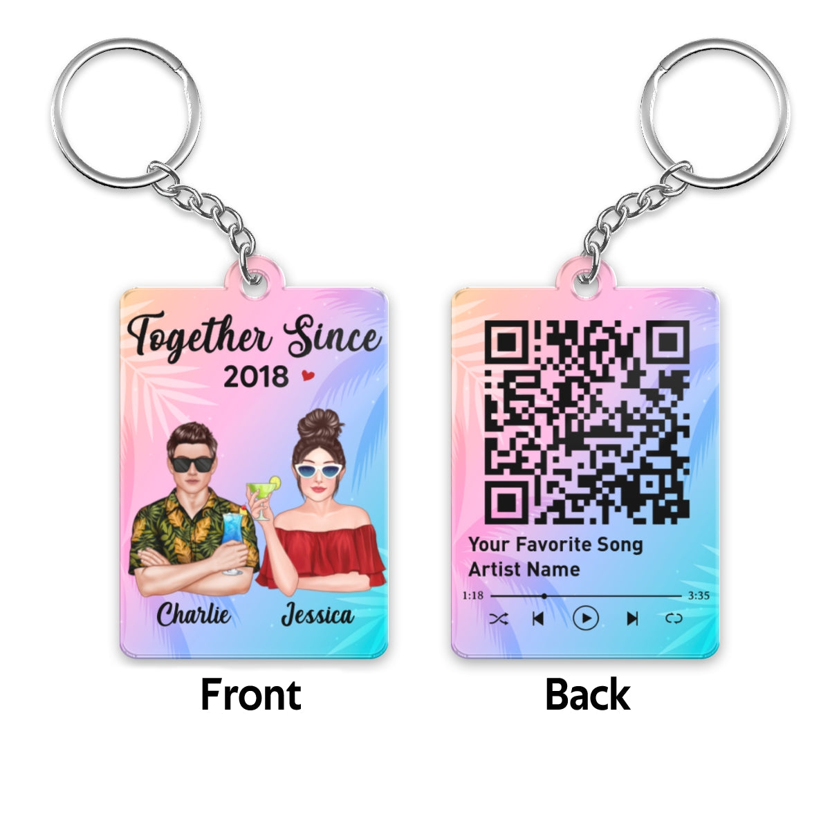 Couple Realistic Crossed Arms Summer Favorite Song Scannable QR Code Personalized Acrylic Keychain