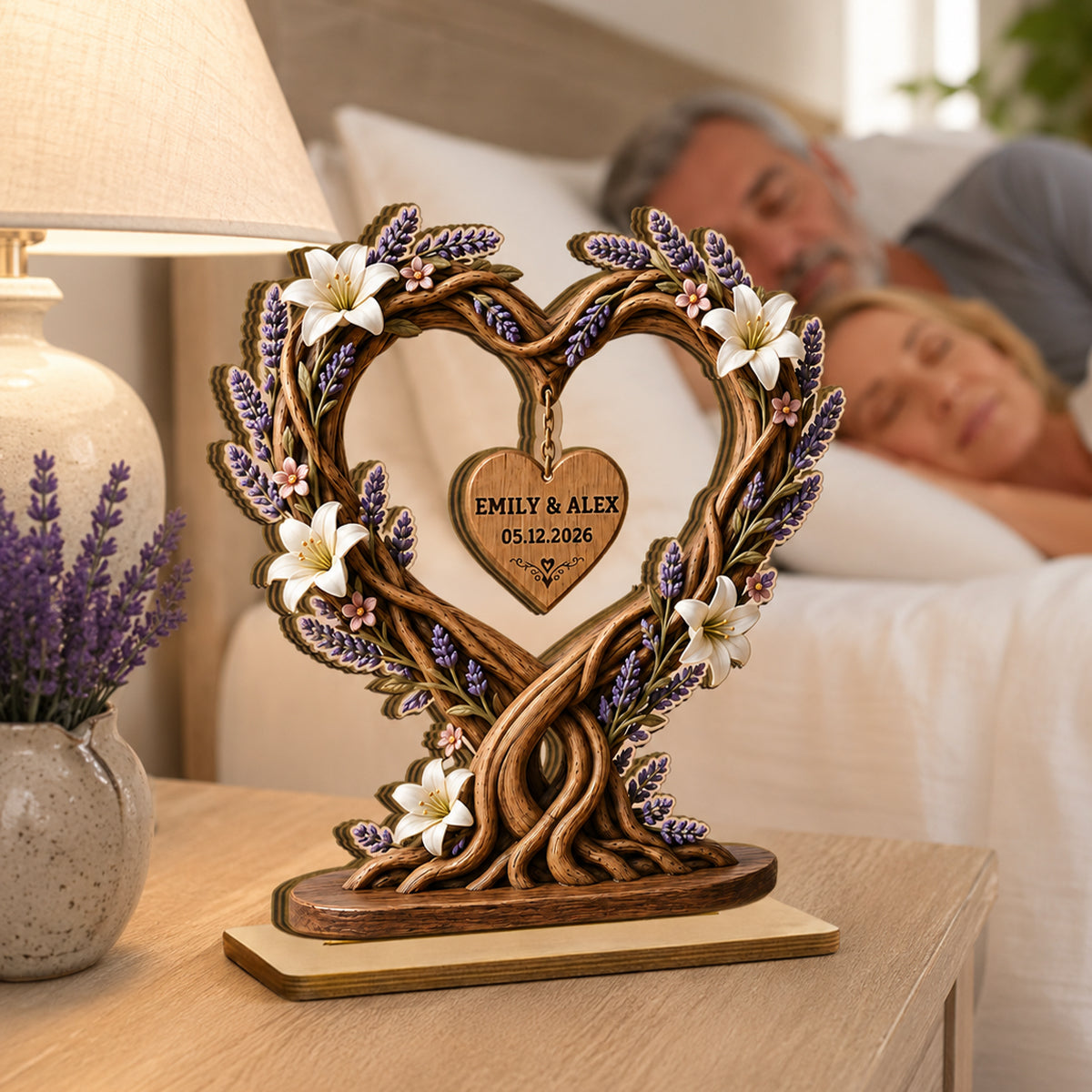 Couple Heart Tree Of Life - Personalized 2-Layered Wooden Plaque - Heartfelt Anniversary Gift for Her, for Him