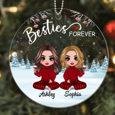 Doll Besties Sisters Sitting In Snow Personalized Acrylic Ornament