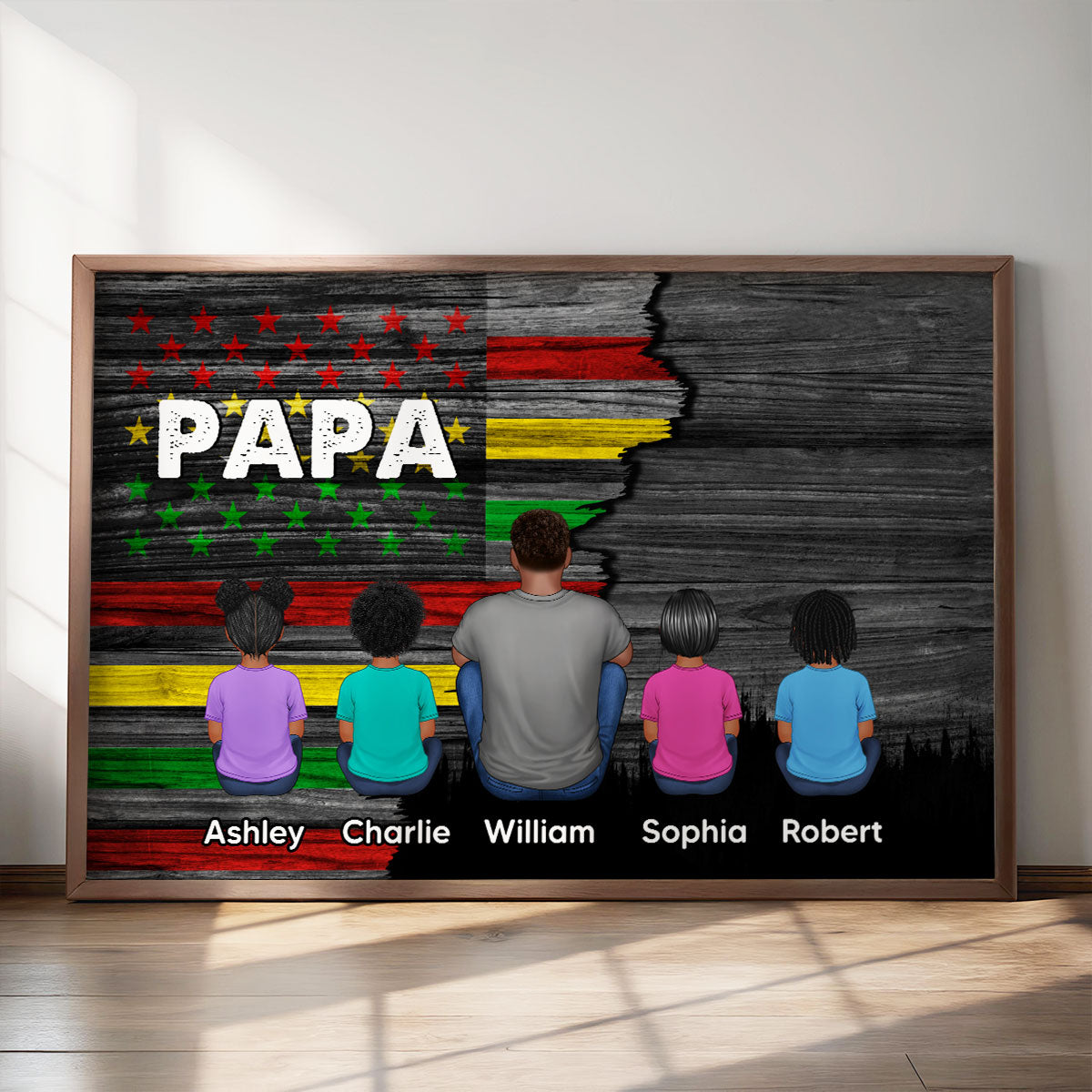 Juneteenth African American Flag Dad And Kids Personalized Poster, Gift For Dad