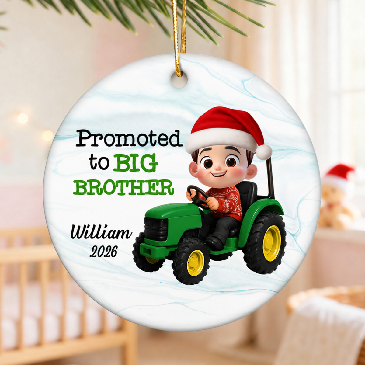Someday I'll Drive Big Tractor Going To Be Big Brother - Personalized Ceramic Ornament - Proud New Big Siblings Gift