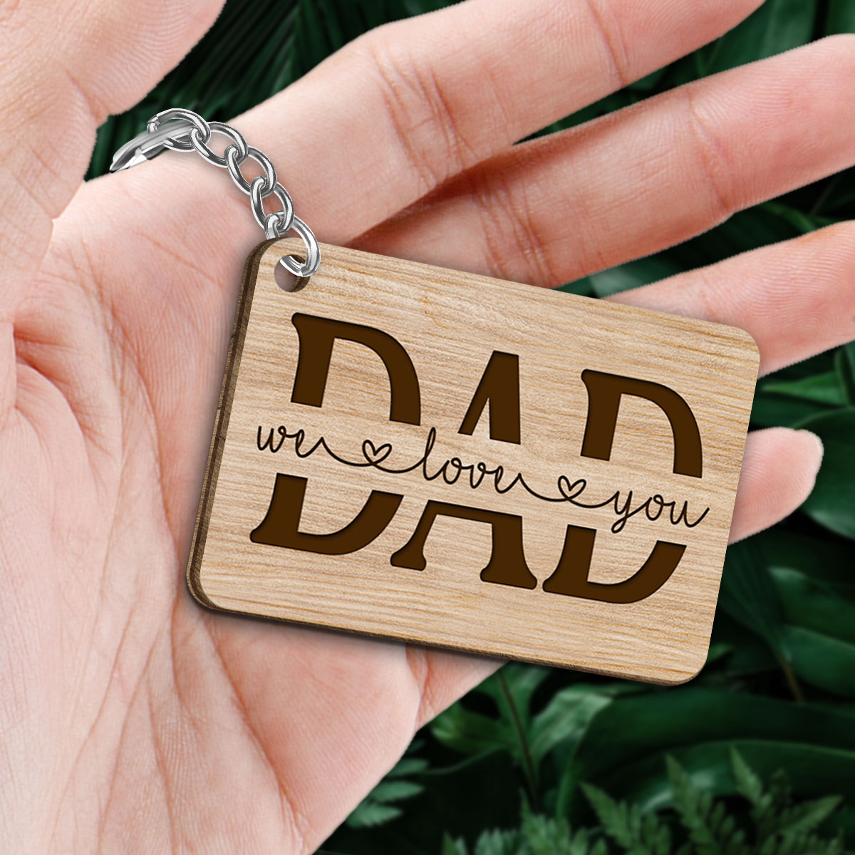 Best Dad Ever Doll Man & Kids Dogs Cats Watercolor Style Father‘s Day Gift Personalized Wooden Keychain