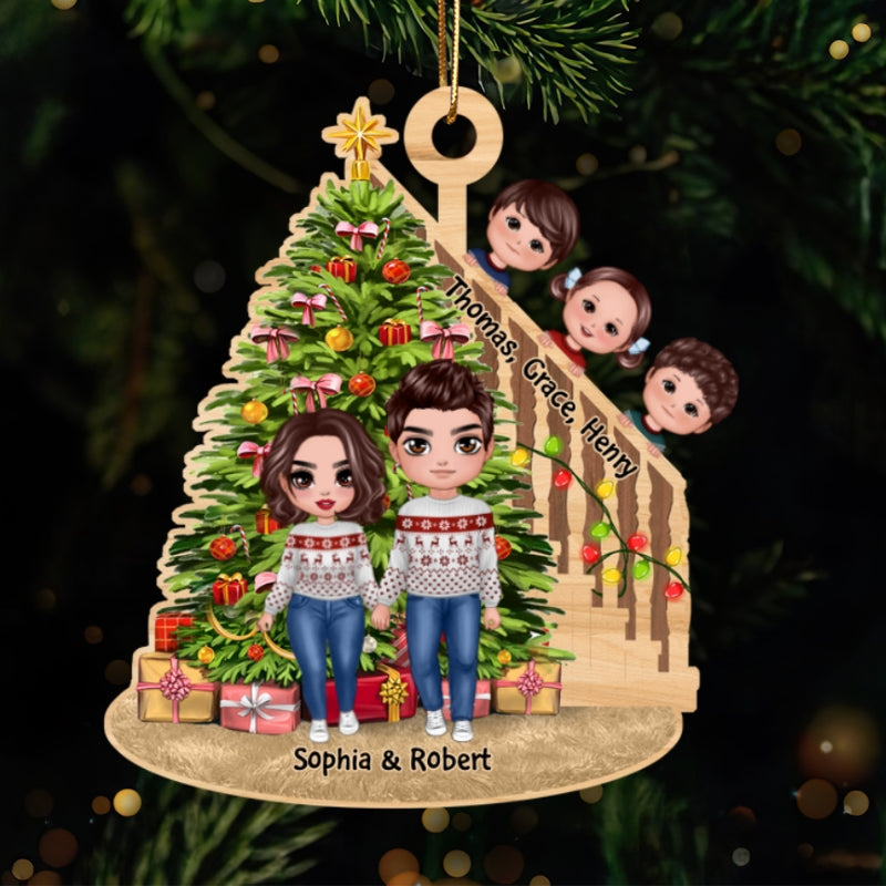 Christmas Tree And Stair Doll Family Personalized Wooden Ornament