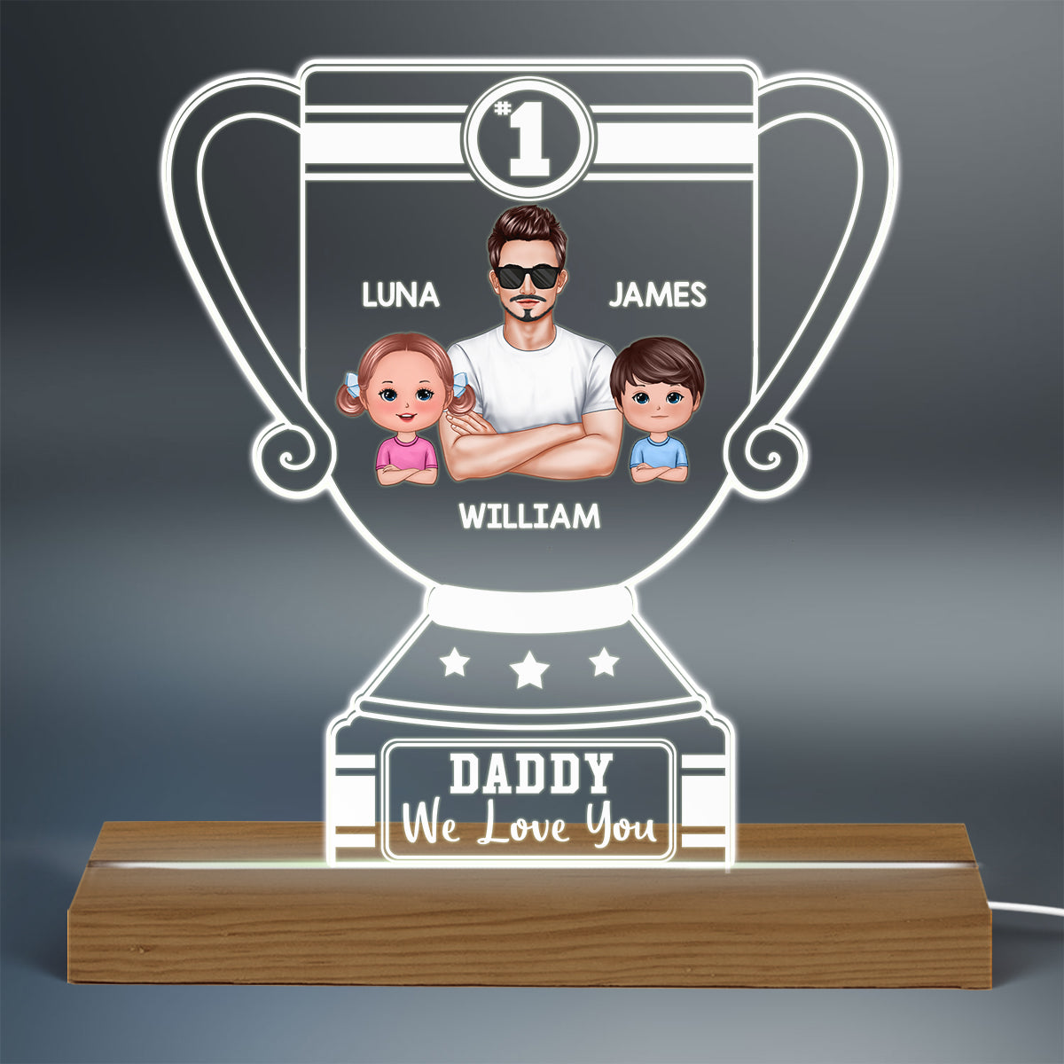 Number 1 Dad Grandpa Trophy Personalized Acrylic Custom Shape LED Night Light