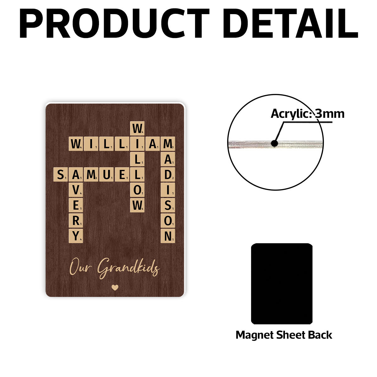 Family Crossword Art - Created In A Moment, Treasured Forever Personalized Acrylic Fridge Magnet