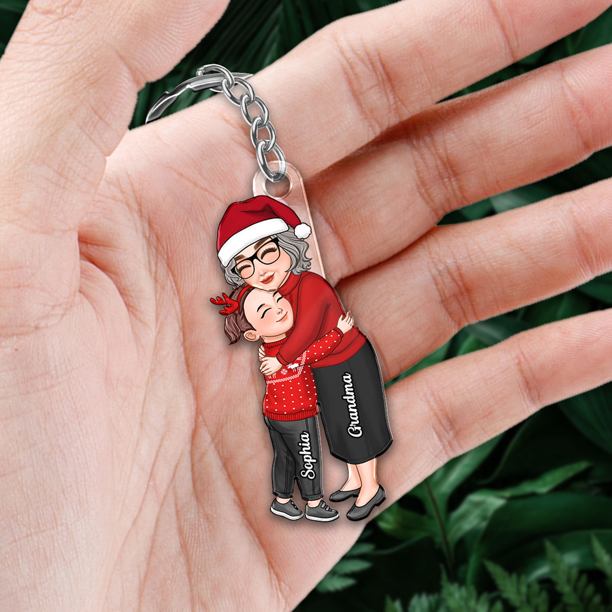 Grandma & Grandkid Hugging Christmas Gift For Granddaughter Grandson Personalized Acrylic Keychain