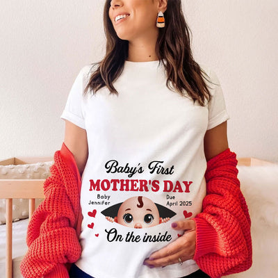 Baby First Mother's Day On The Inside Personalized Shirt, Custom Pregnancy Reveal Shirt, Gift For Expecting Moms