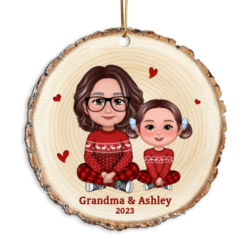 Cute Grandma Grandkid Crossed Legs Wood Slice Gift For Grandson Granddaughter Personalized Wooden Ornament