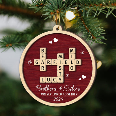 Siblings Forever Linked Together Crossword Puzzle Art - Personalized 2-Layer Wooden Ornament