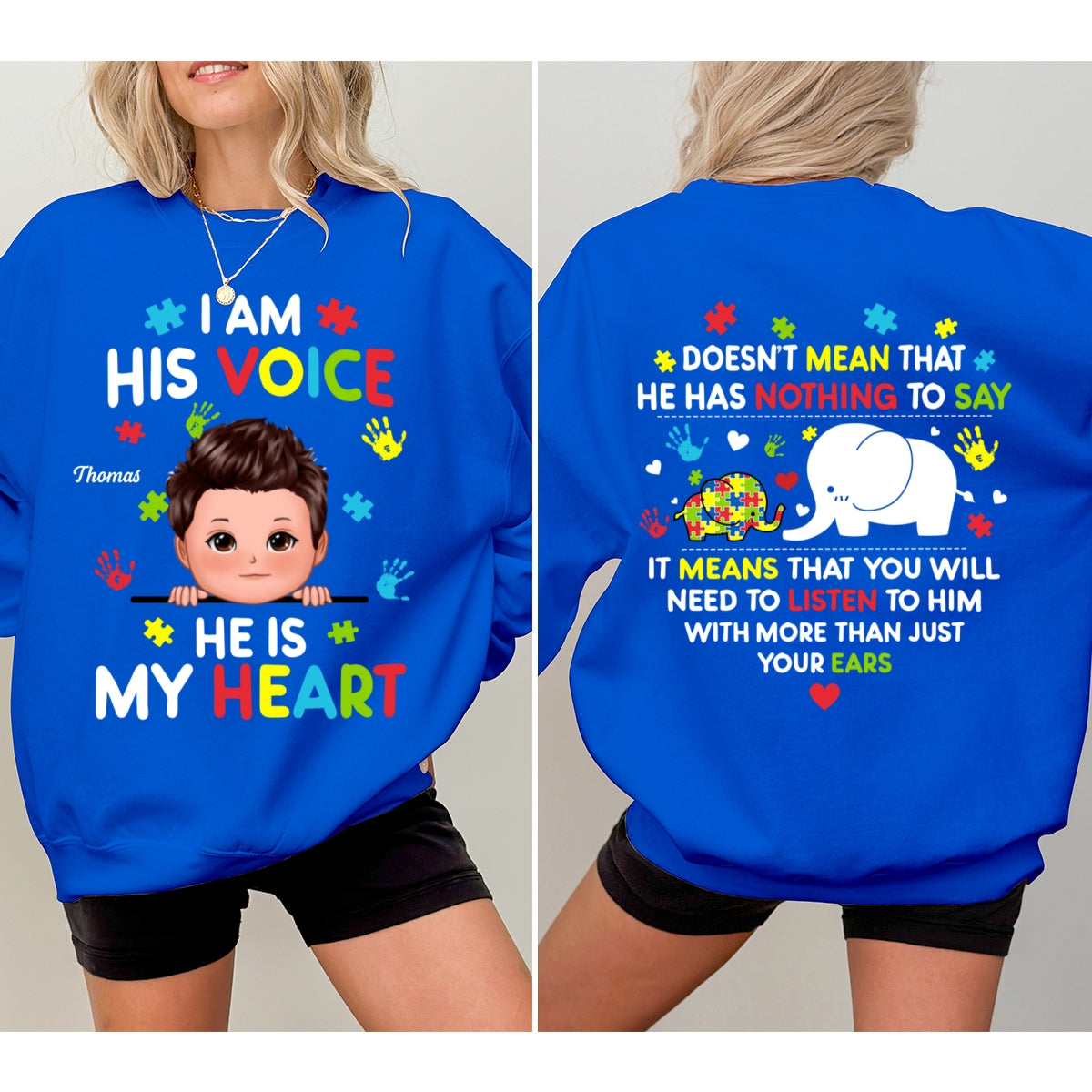 I'm His Voice Autism Mom Autism Dad Autism Awareness Personalized Double Sided Sweatshirt