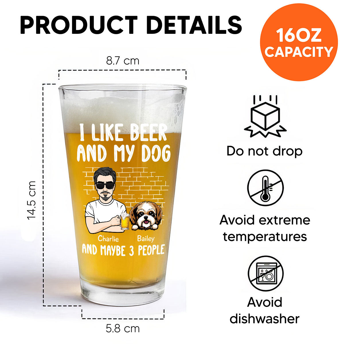 I Like Beer & My Dog Dog Lover Beer Lover Gift Personalized Beer Glass