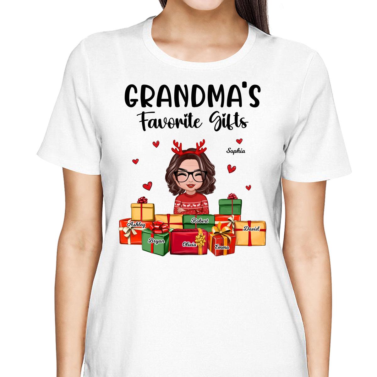 Christmas Cute Grandma Favorite Gifts Grandkids Names Personalized Shirt
