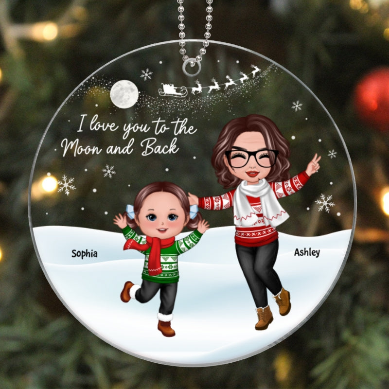 Happy Doll Grandma & Grandkid In Snow Christmas Gift For Granddaughter Grandson Personalized Acrylic Ornament