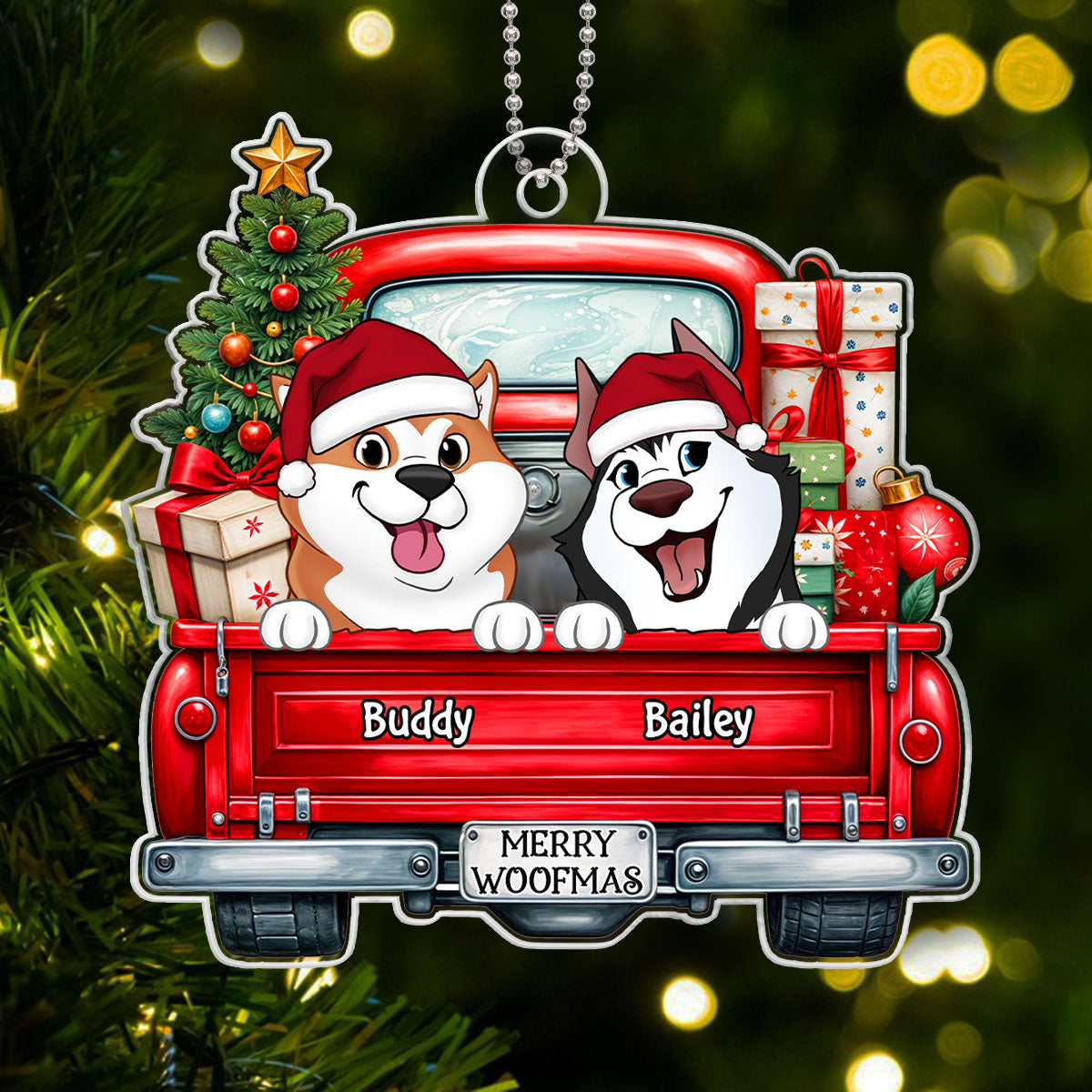 Cute Dogs On Truck Christmas Decor For Dog Lover Personalized Acrylic Ornament