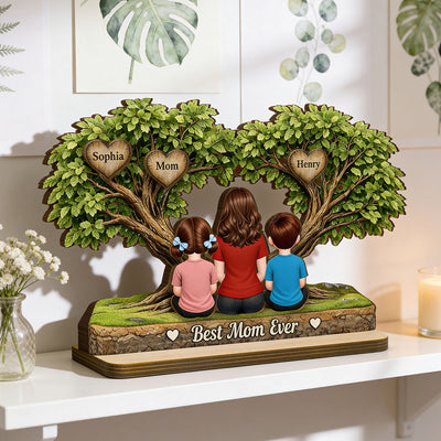 Best Mom Ever Heart Tree - Personalized 2-Layered Wooden Plaque - Heartfelt Gift For Mom, Grandma