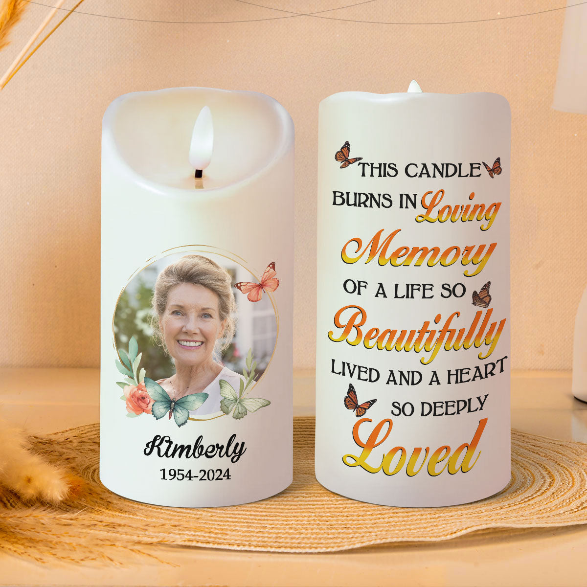 This Candle Burns In Loving Memory Personalized LED Candle, Custom Photo Sympathy Gift