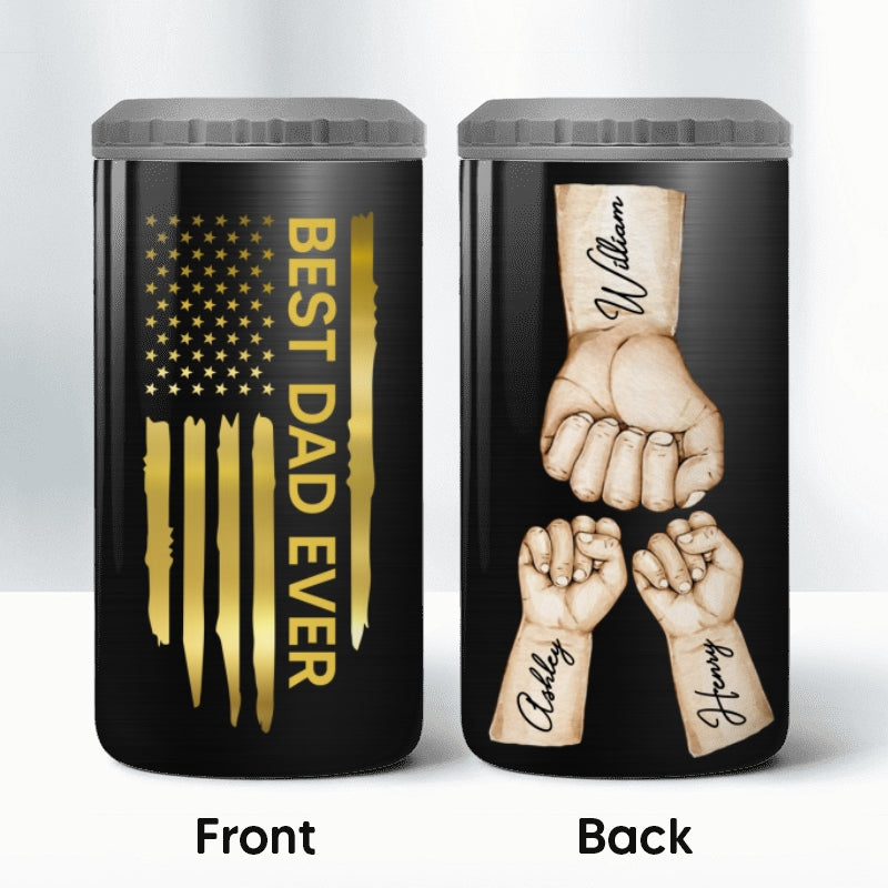 Best Dad Papa Grandpa Ever Fist Bumps Watercolor Nation Flag Gift For Husband Father Figures Personalized 4 In 1 Can Cooler