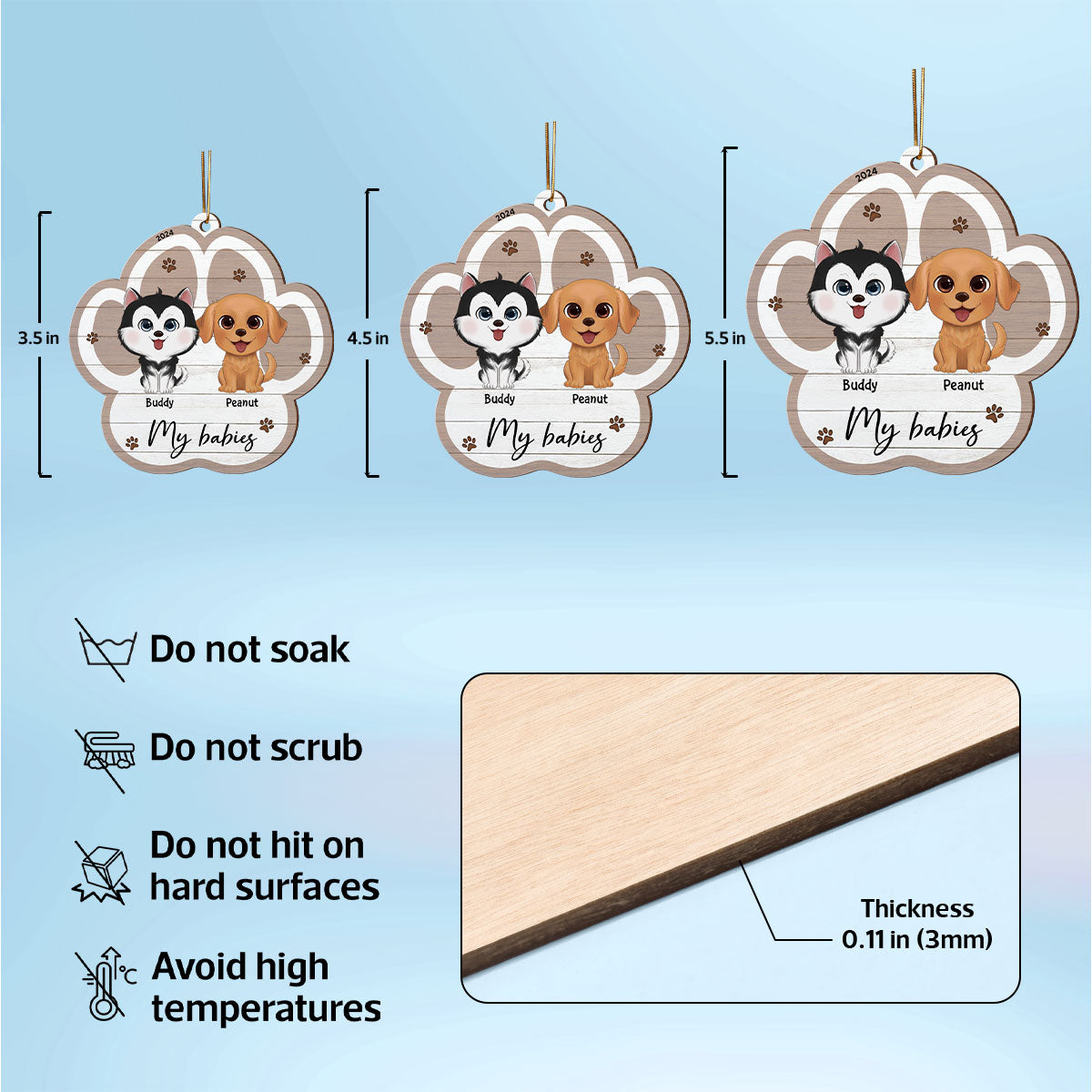 Merry Christmas Pet Lover Christmas Decor Personalized Wooden Ornament