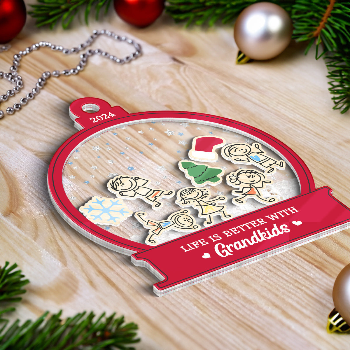 Life Is Better With Grandkids Grandma Personalized 4D Shaker Ornament, Christmas Gift For Granddaugter, Grandson, Grandma