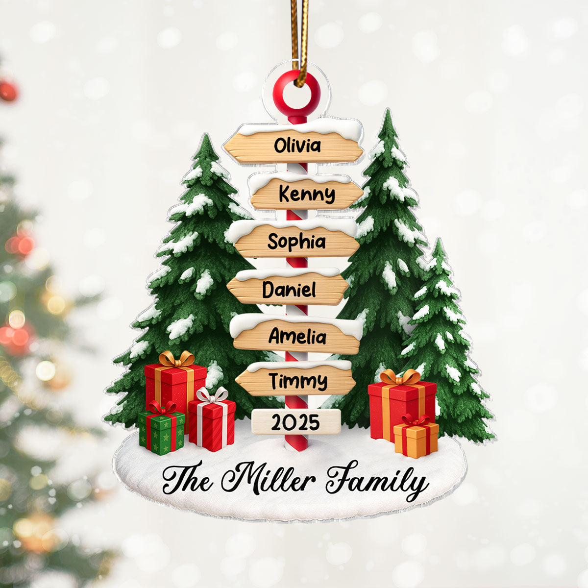 Family Member Direction Sign Post - Personalized Acrylic Ornament - Christmas Gift for Family