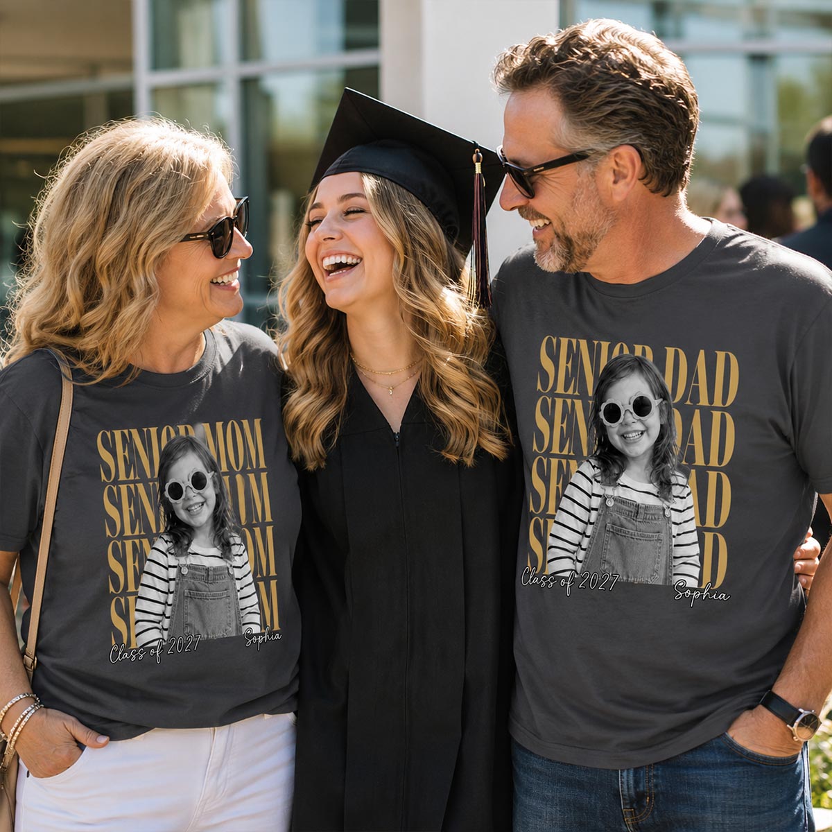 Senior Mom Dad Family Vintage Photo - Personalized Shirt - Class of 2027 Family Shirts