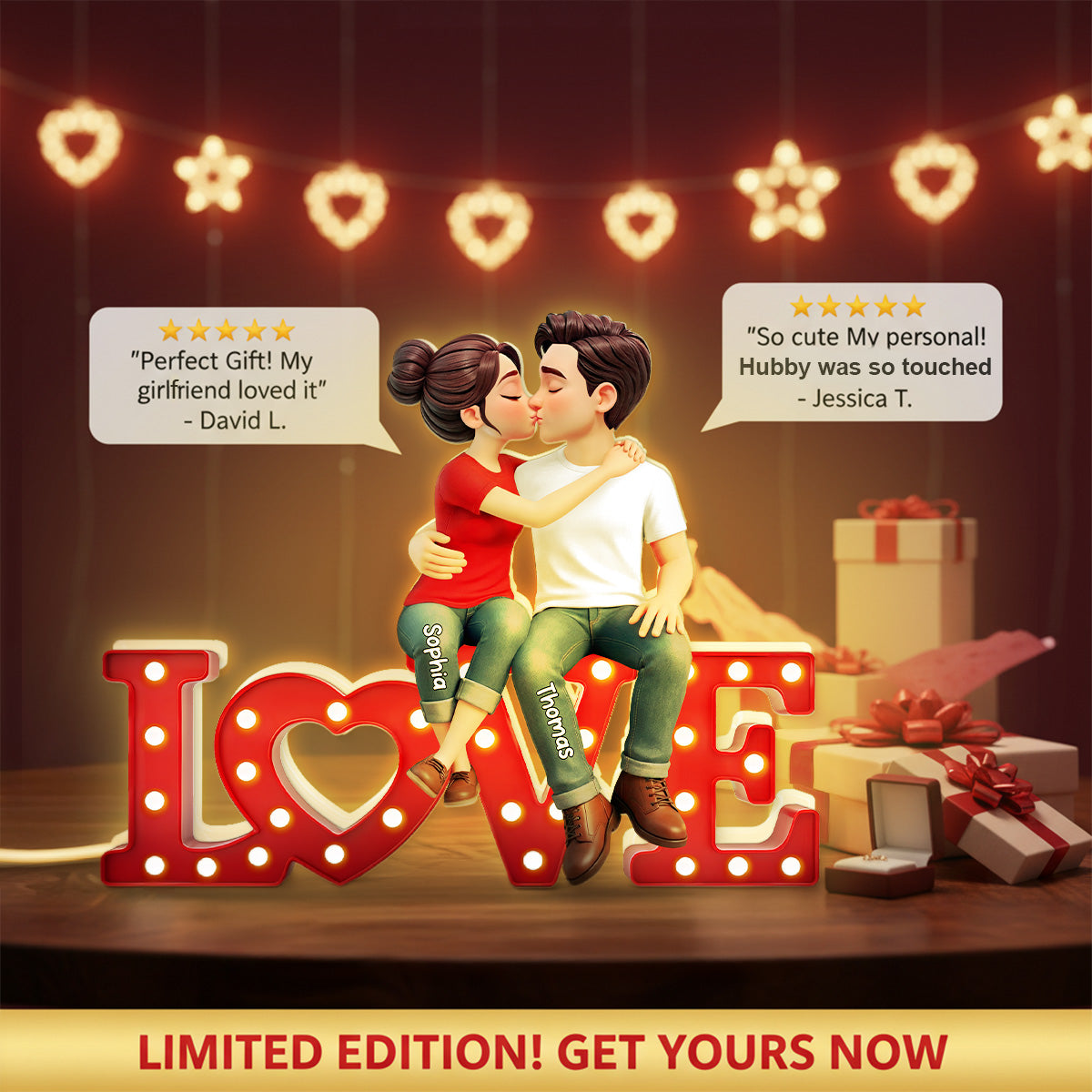 Forever LOVE Couple Sitting Kissing - Personalized Light Box - Valentine's Day Gift For Couple, For Him, For Her