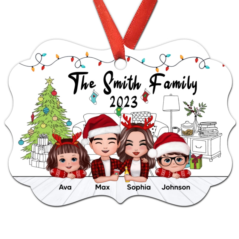 Christmas Outline Background Whole Doll Family Kids Dogs Cats Personalized Christmas Ornament