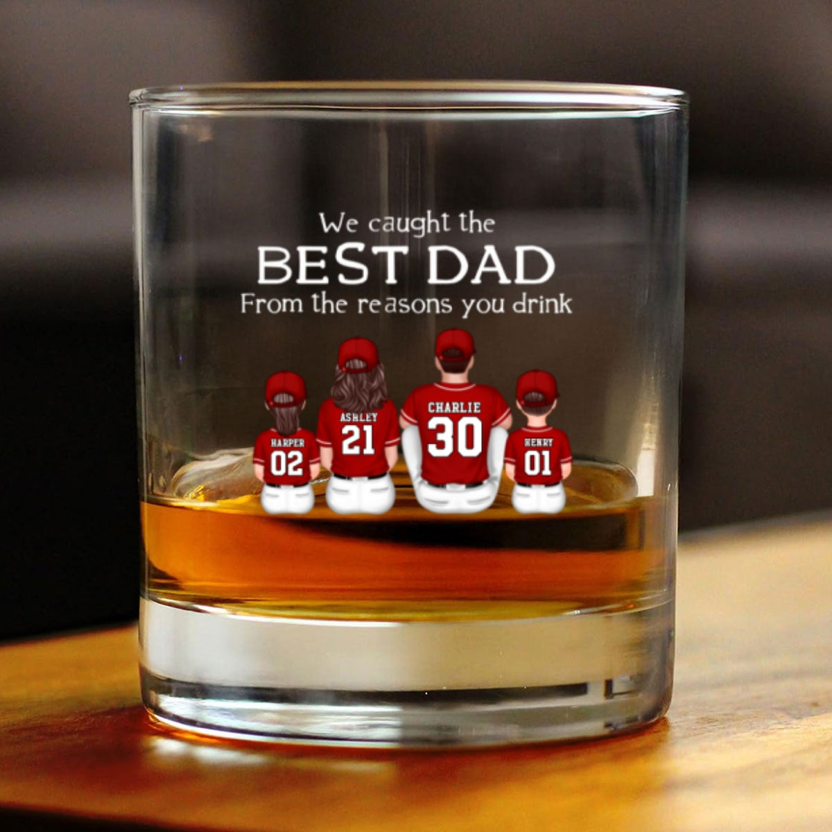 We Caught the Best Dad, From the Reasons You Drink Personalized Whiskey Glass, Father's Day Gift for Baseball Dad