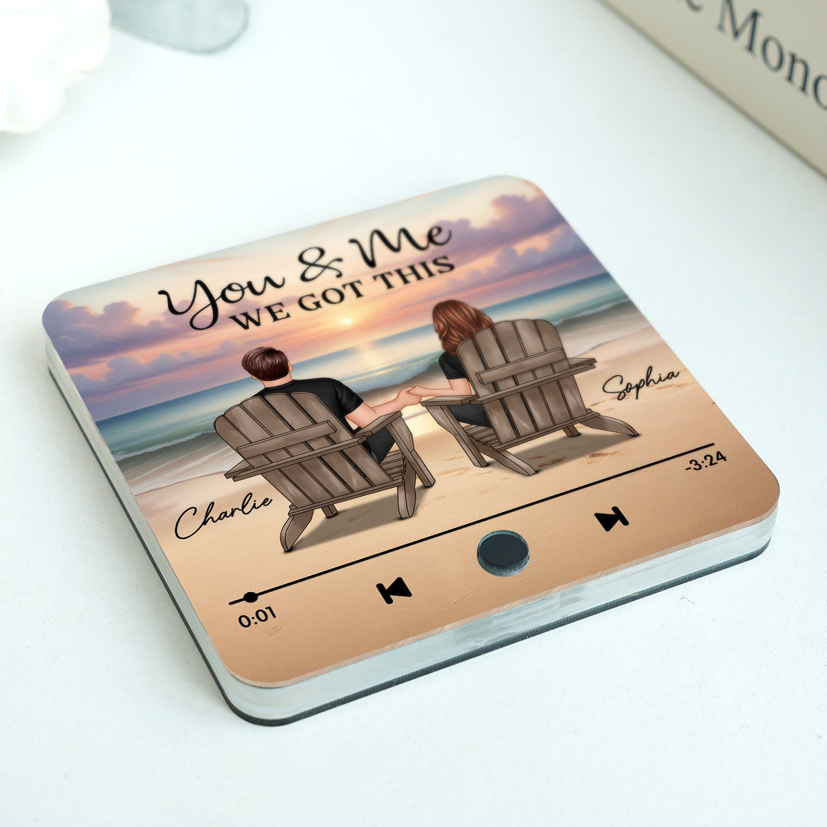 Couple Back View At Beach Favorite Song Personalized Bluetooth Music Fridge Magnet,  Gift For Couple