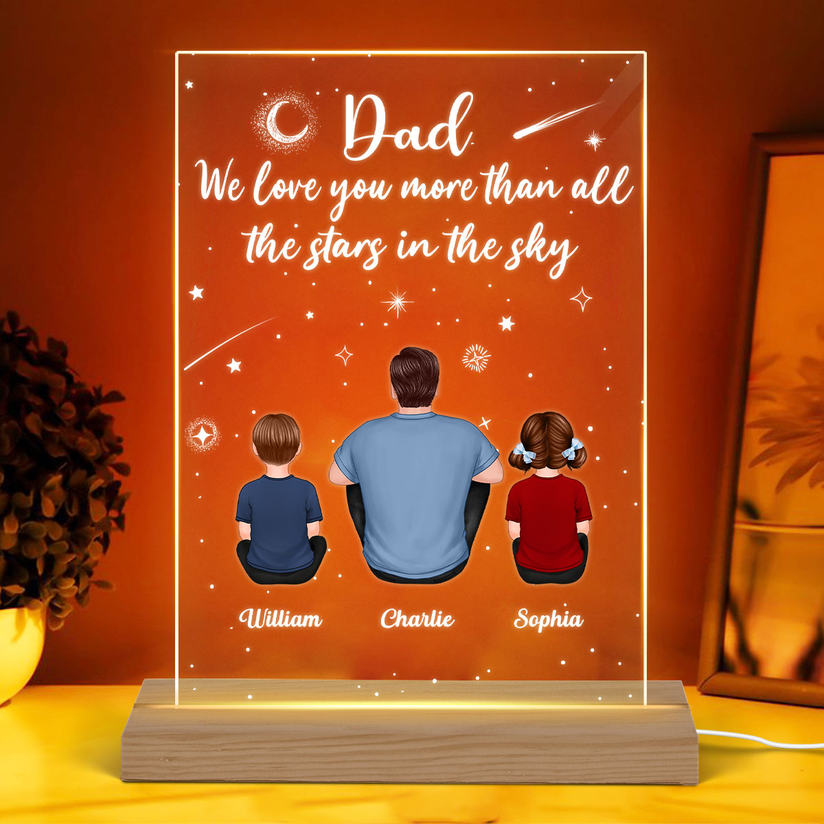 Dad We Love You More Than The Stars In The Sky Father‘s Day Gift Personalized Rectangle Acrylic Plaque LED Night Light