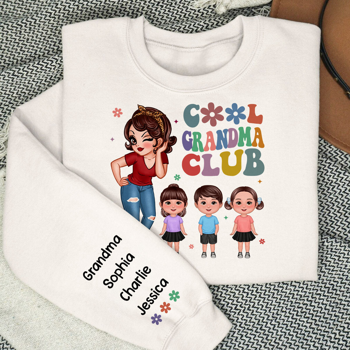 Cool Grandma Club, Names On Sleeve Personalized Sleeve Printed Sweatshirt