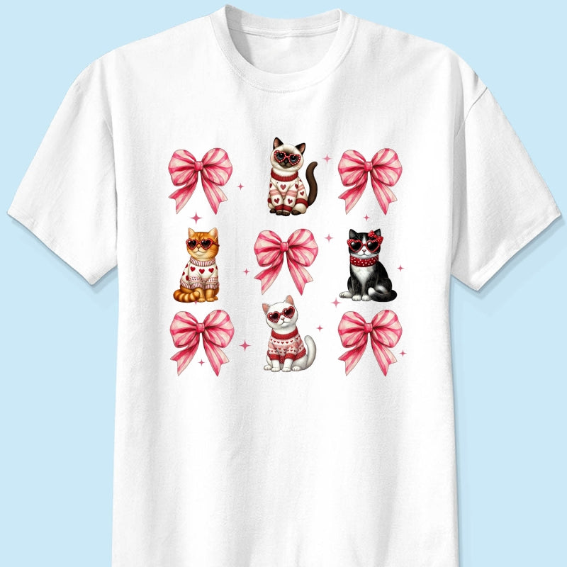 Cat Pink Coquette Heart Love Cat Personalized Shirt, Trendy  Cat Lover Tee, Gift for Cat Moms