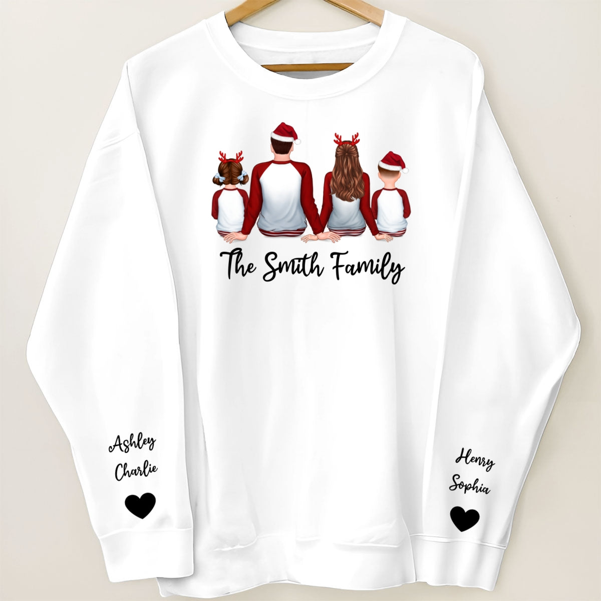 Family Sitting Pajamas Back View Personalized Sleeve Printed Sweatshirt