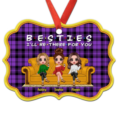 Best Friends Sisters Purple Checkered Personalized Christmas Ornament