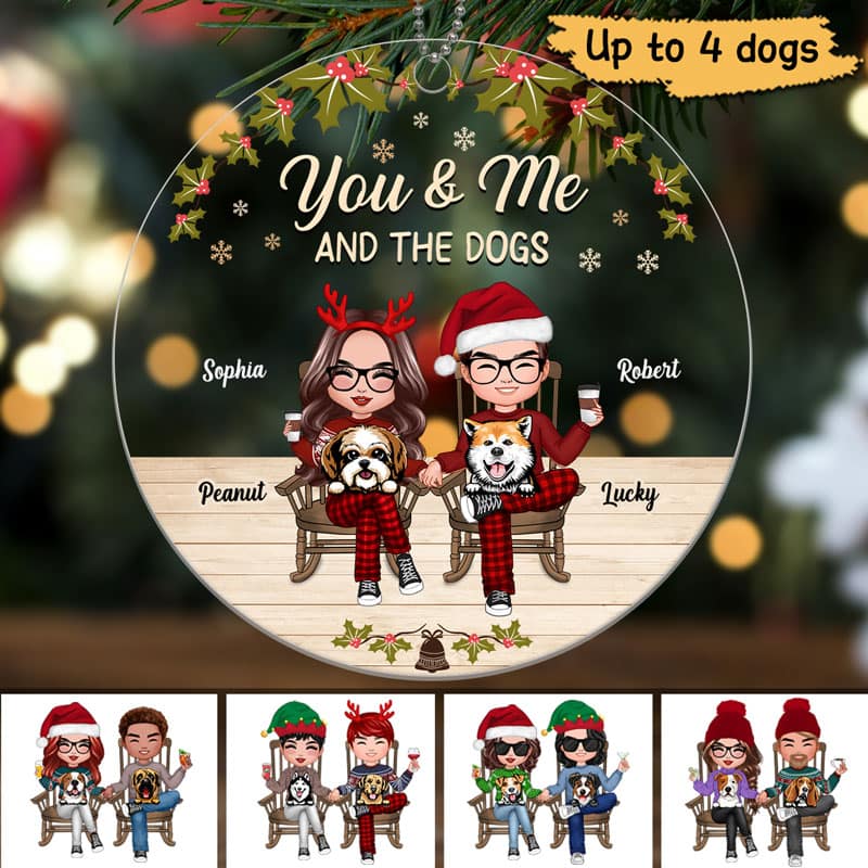 Couple And Dogs On Chair Personalized Acrylic Ornament