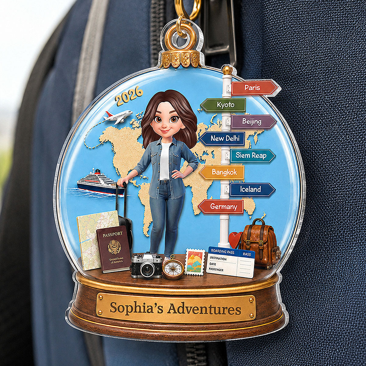 Traveling Destination Travel Adventure 2D Flat - Personalized Acrylic Ornament - Christmas Keepsake